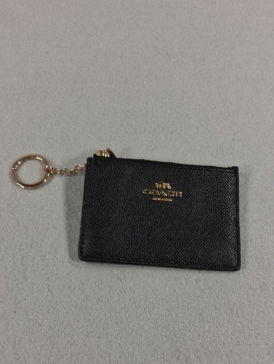 Coach Accessories - Coach Black Leather Zip Card Holder with Gold Keyring